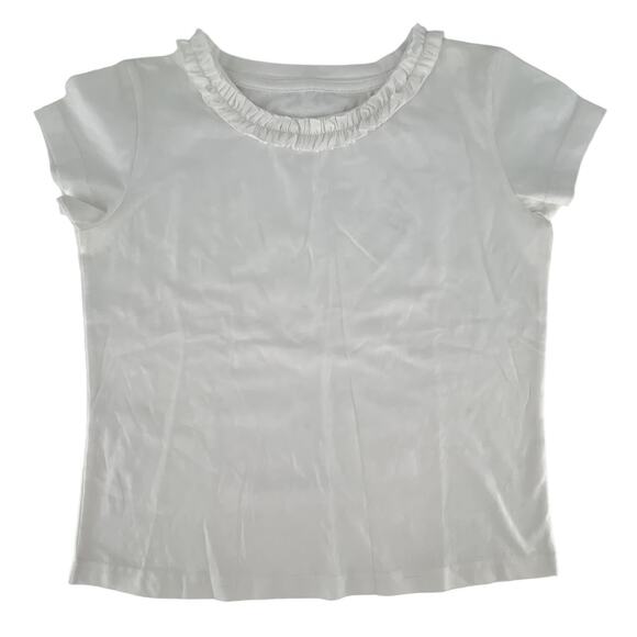 Girls Frilly White Top Crew Neck Short Sleeves No Tags - Picture 1 of 8